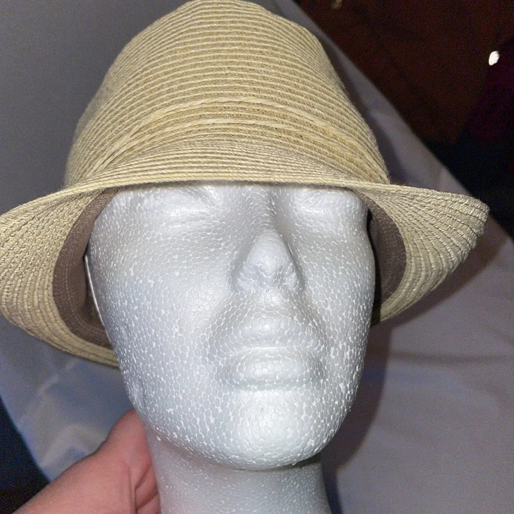 Nine West Straw Fedora Hat with Bead Tassel Charm Details Tan